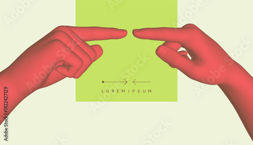 Business Event Invitation Template. Hands reaching towards each other with index fingers. Concept of relationship, unity, partnership or contact. Vector for online course, conference, webinar, webinar