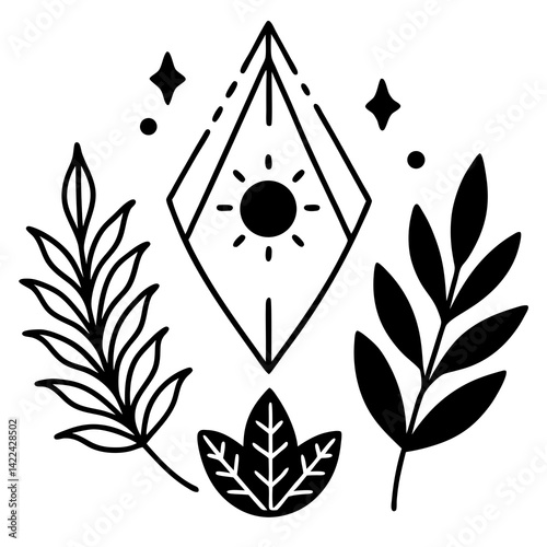 Boho Nature Silhouettes – Black on White Vector
