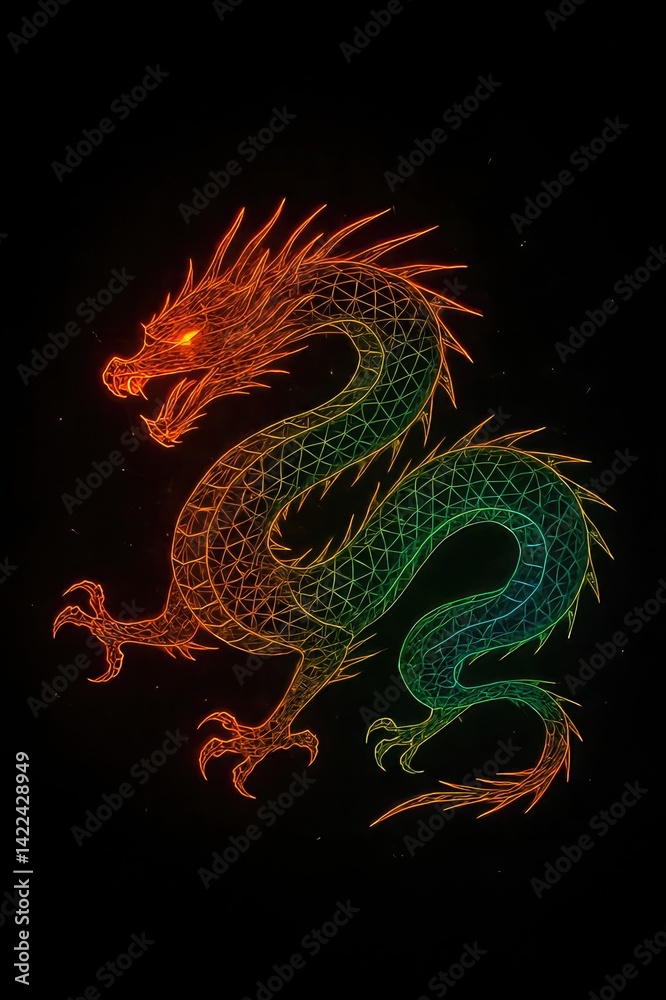 Fototapeta premium Vibrant Chinese Dragon Illustration – Fantasy Art with Electric Energy