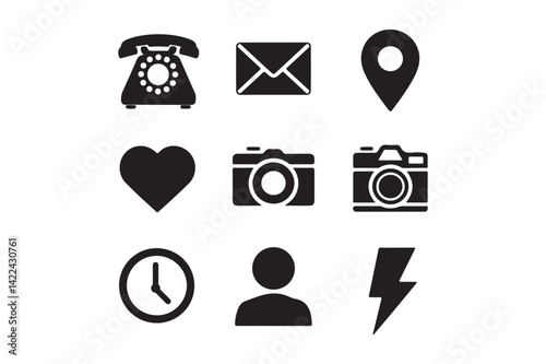 Black UI Icon Set Minimal Vector Symbols for Web and App Design
