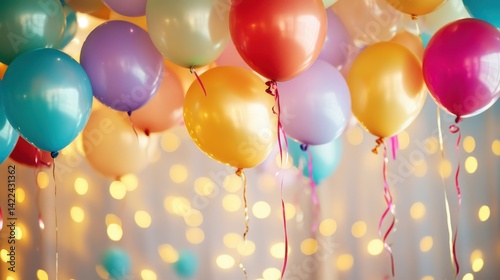 Colorful balloons fill the air, a celebration atmosphere. photo