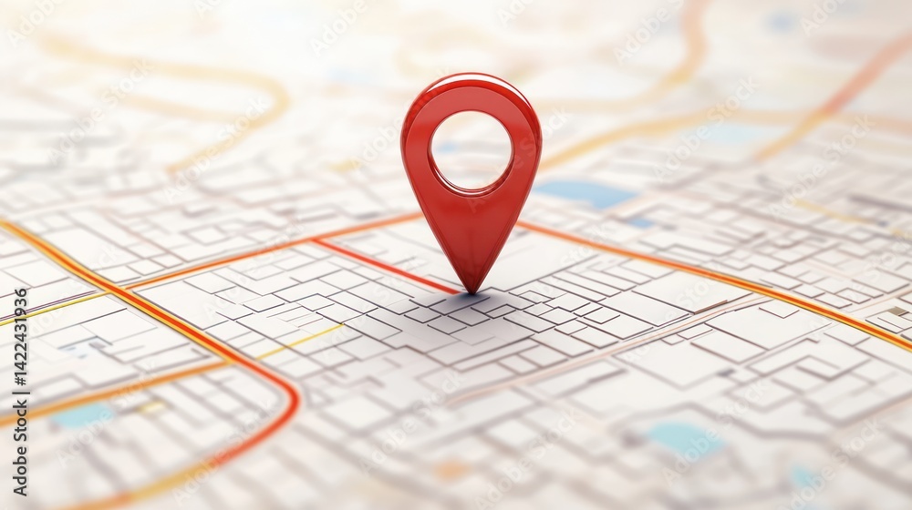 Red map marker on city street map; navigation, location Red map marker on city street map; navigation, location