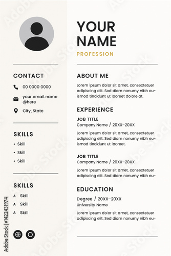 A clean and professional resume template suitable for job applications, freelancers, and creative professionals.

