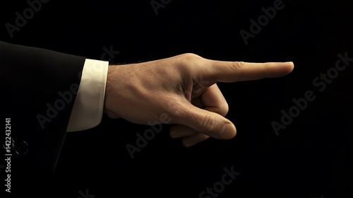 Businessman's hand points towards a future direction. photo