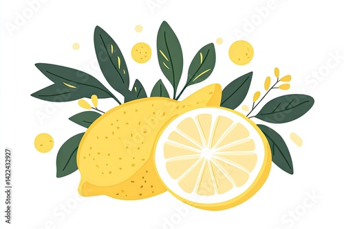 Lemon fruit with leaves