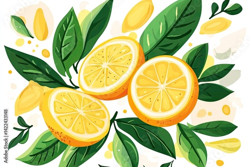 Fresh Lemon Slices with Leaves