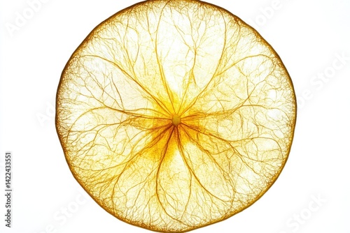 Citrus slice cross-section, intricate veins