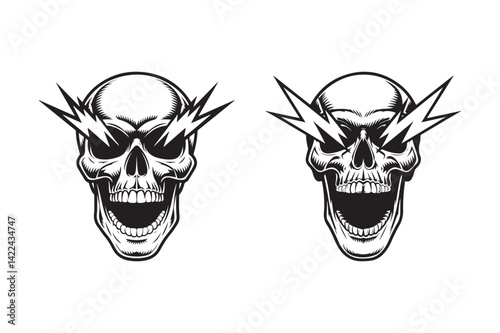 Electric Skull Vector Art Lightning Eyed Skull Head Illustration for Tattoo and Design
