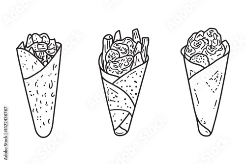 Lamb Shawarma 2D Minimalist Line Drawing