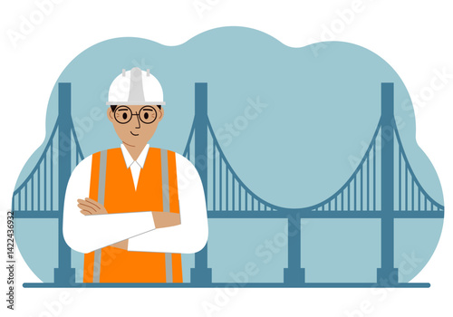 Male civil engineer next to the bridge. The concept of civil engineering and construction.