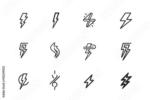 Lightning Icon Minimalist 2D Line Art
