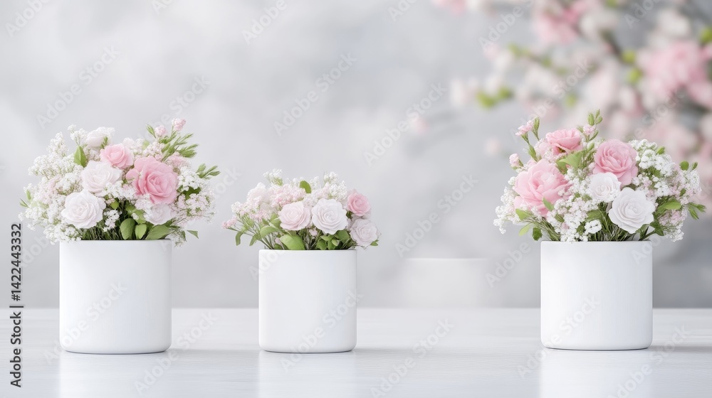 custom made wallpaper toronto digitalDelicate pink and white flowers in simple white pots.  Soft pastel hues create a serene, spring-like arrangement
