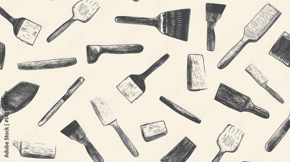 Painting tools pattern, workshop background, design texture
