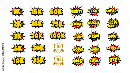 Vector set of flowers, subscribers and some energetic words for yours videos 