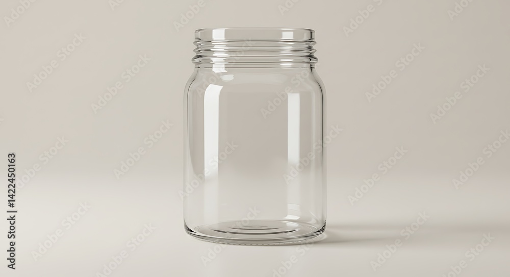 an empty glass jar, placed on a neutral background with soft lighting, ideal for showcasing product labels an empty glass jar, placed on a neutral background with soft lighting, ideal for showcasing product labels