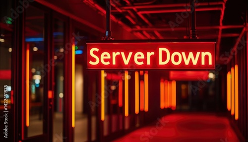 Red neon sign. Server down