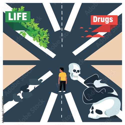 Stop Drug Abuse Illustration Bundle – Say No to Drugs, Choose Life, Break Addiction – Creative Solid Color Vector Art for Anti Drug Campaign and June 26 Awareness Day Materials