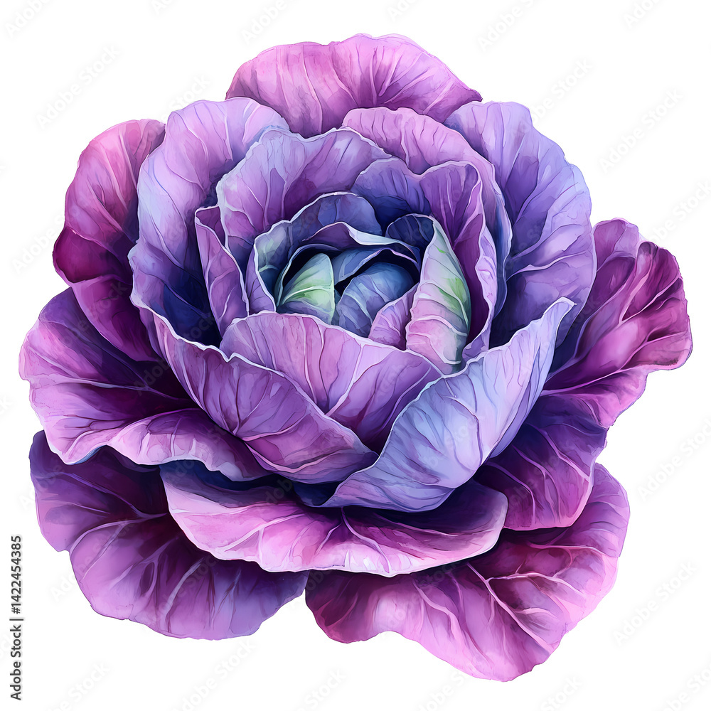 Obraz premium A stunning close-up of a purple cabbage flower showcasing intricate layers and vibrant colors.
