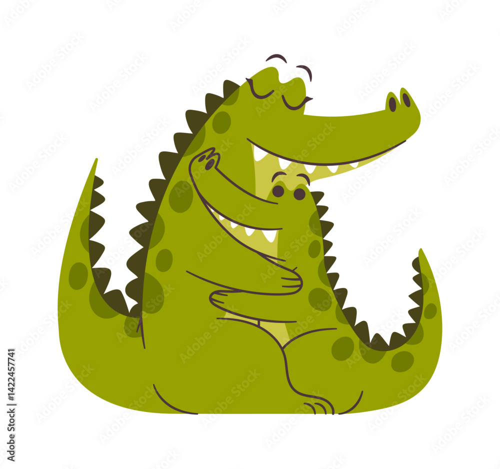 Naklejka premium Crocodile family hugging hand drawn