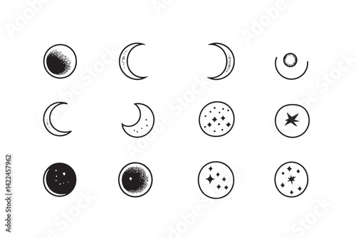 Moon Icon Celestial Line Drawing