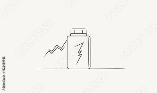 Continuous Line Drawing of Battery Charging with Lightning Bolt Symbol for Energy Concepts