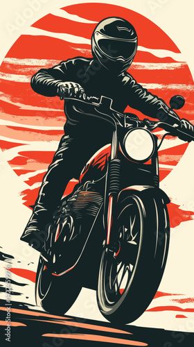 Flat Minimalist Vector Illustration of Motorcycle Rider T-Shirt Design