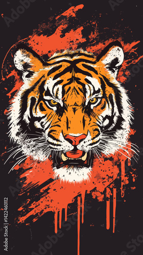 Fierce Tiger Head on Grunge Background Vector for Bold T-Shirt Design