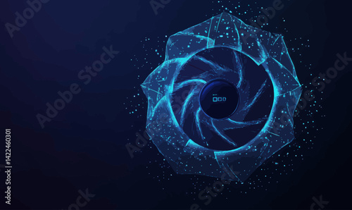 Futuristic Low Poly Wireframe Chatbot Icon with Digital Rotation and AI Concept