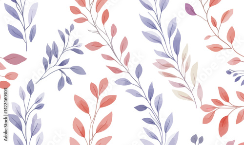 Vibrant Watercolor Foliage Seamless Pattern with Colorful Leaves on White Background