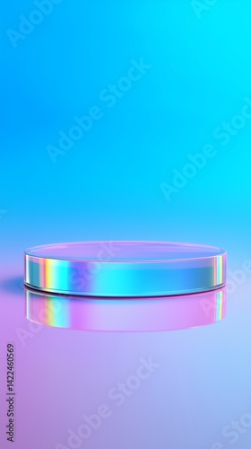 Holographic Glass Display Podiums on Vibrant Gradient Background