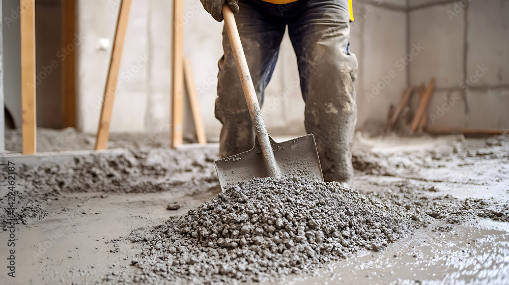 Construction Worker Using Shovel to Move Concrete Construction Worker Using Shovel to Move Concrete