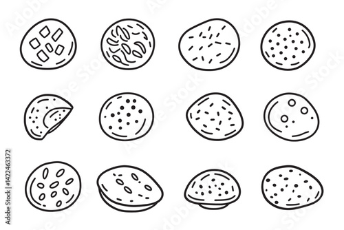Naan Flatbread Minimalist Line Art Icon
