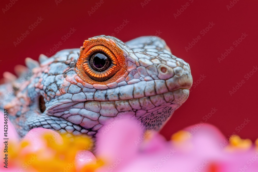 Obraz premium Close-up lizard among flowers