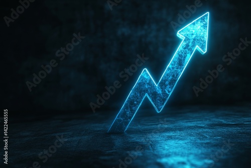 Glowing blue arrow on an upward graph line, representing business growth against a black background