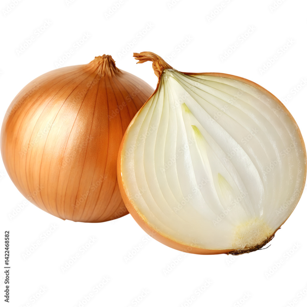 Obraz premium Whole and Sliced Onion on Transparent Background