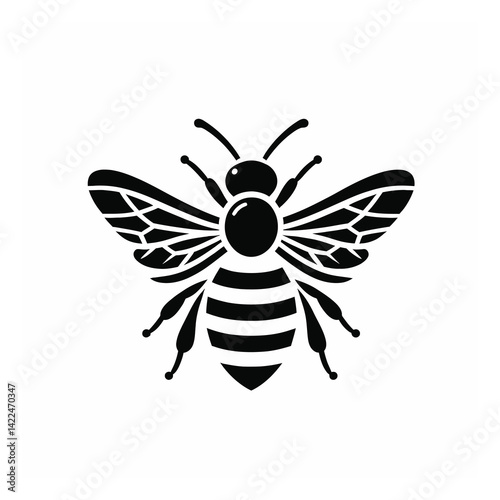 Black and white bee icon silhouette vector art illustration