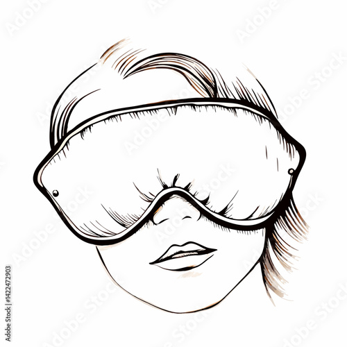 woman wearing eye mask looking serene on a white background  