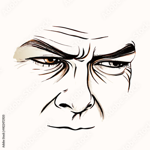 Expression of Concern in a Man's Face on a Light Background  