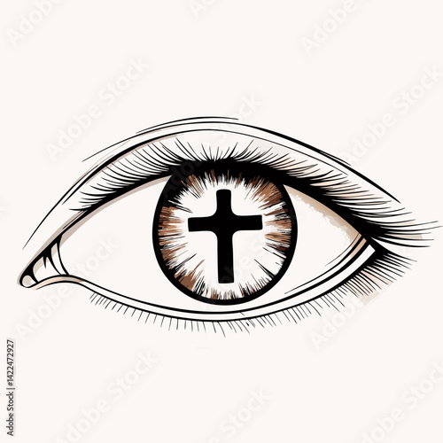 Eye illustration with cross symbolizing vision correction  