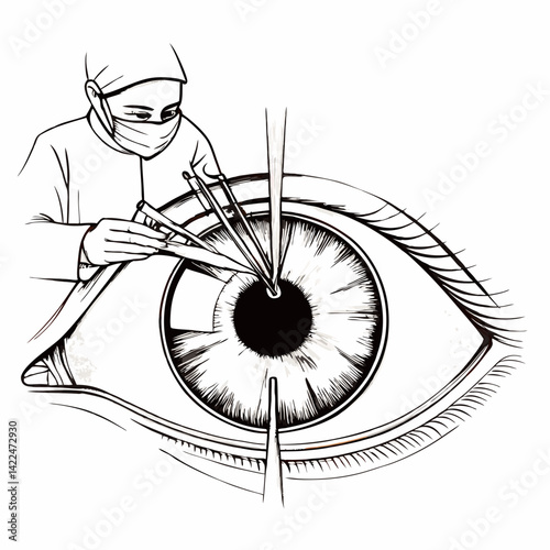 Eye surgery procedure with surgeon performing vision correction  