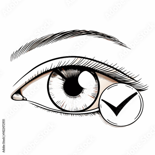 Eye Illustration with Check Symbol for Vision Correction  