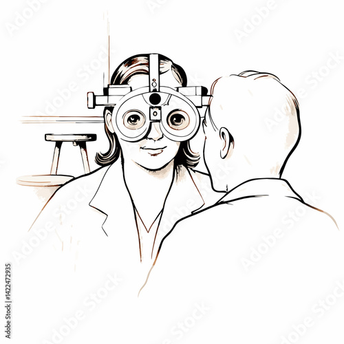 Eye examination with optometrist using vision testing equipment  