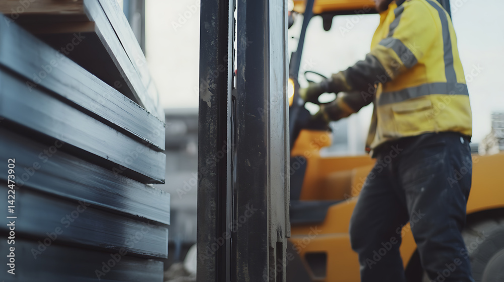 Construction Worker Operating Forklift Construction Worker Operating Forklift