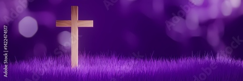Lent Season Illustration with Christian Cross on Liturgical Purple Background Representing Faith Repentance and Spiritual Reflection for Online Worship Religious Greetings and Devotional Media