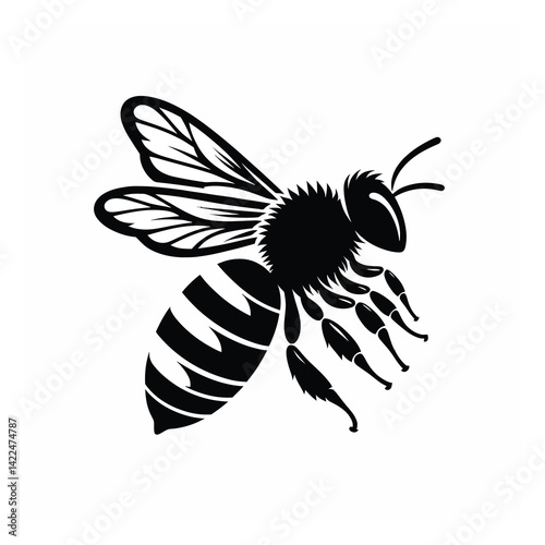 Black and white bee icon silhouette vector art illustration