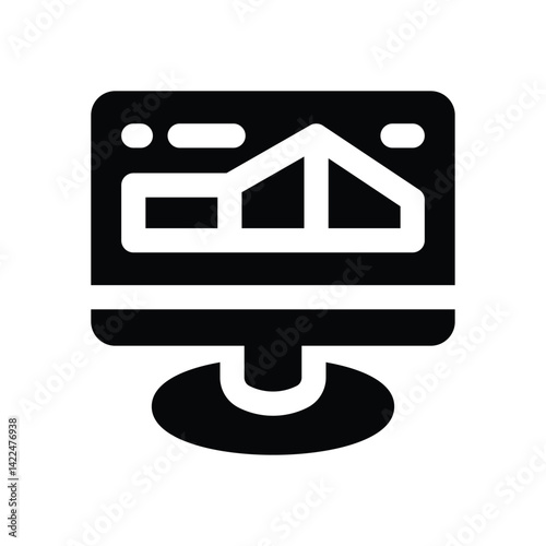 monitor glyph icon. Strong and solid vector icon for websites, mobile interfaces, presentations, and visual branding. High quality and easy to edit.