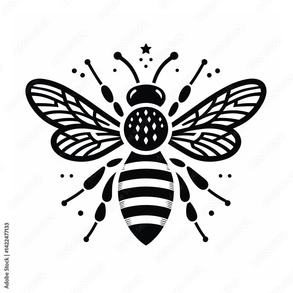 Obraz premium Black and white bee icon silhouette vector art illustration