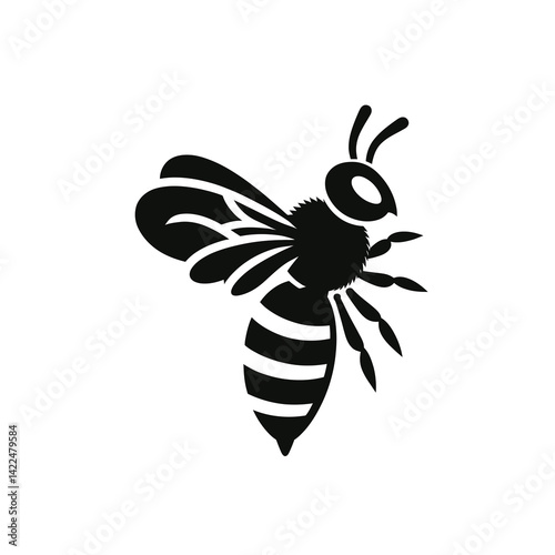 Black and white bee icon silhouette vector art illustration