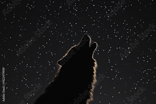 Stunning silhouette of a howling wolf against a starry night sky with ample space for text