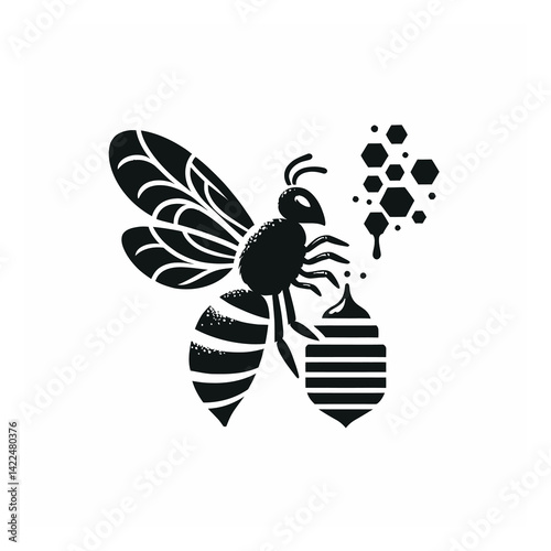 Black and white bee icon silhouette vector art illustration